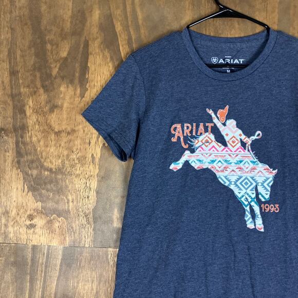 Ariat Womens Shirt Blue Geo Bronc Short Sleeve Cotton Blend Medium - Picture 4 of 11